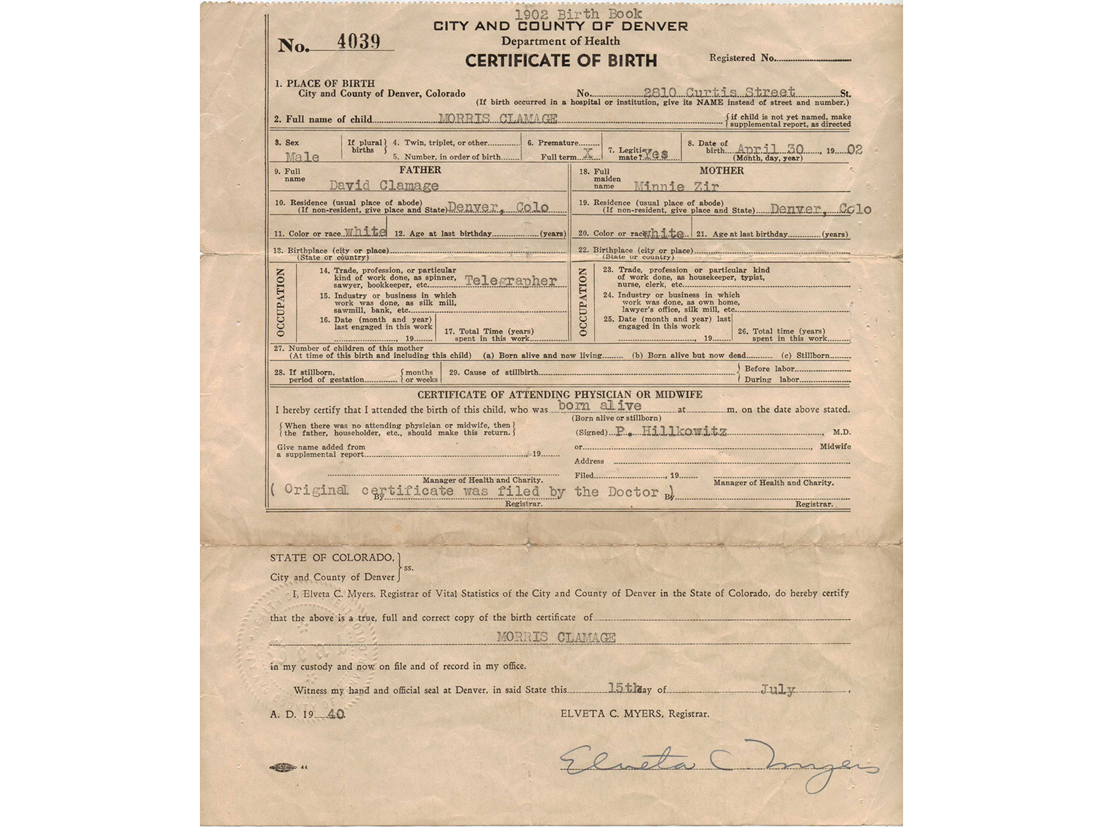 Maurice's Birth Certificate